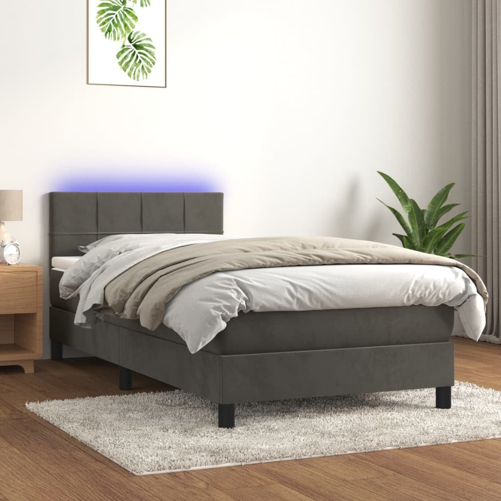 vidaXL Sommier à lattes de lit et matelas et LED Gris foncé 90×200 cm