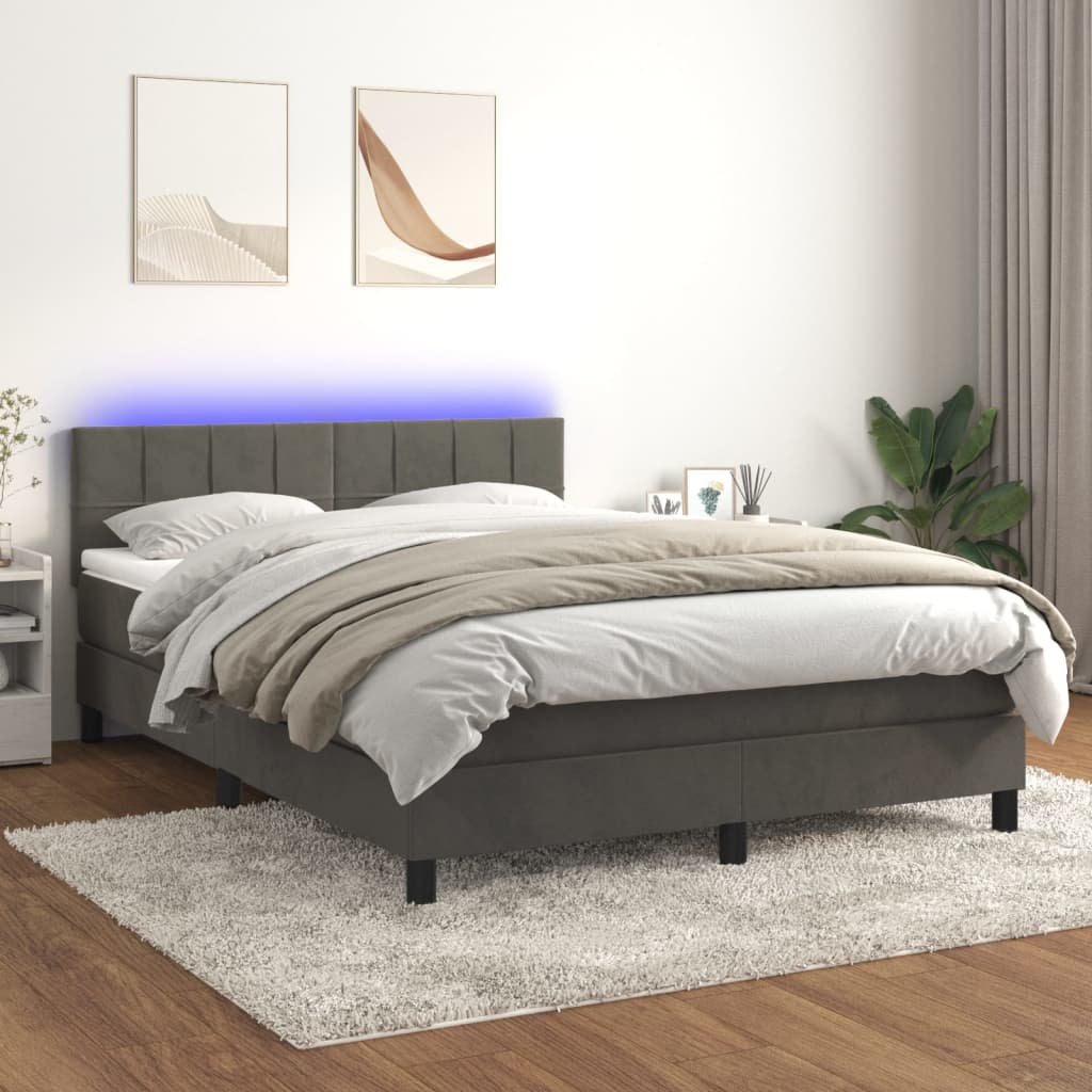 vidaXL Sommier à lattes de lit avec matelas LED Gris foncé 140×200 cm