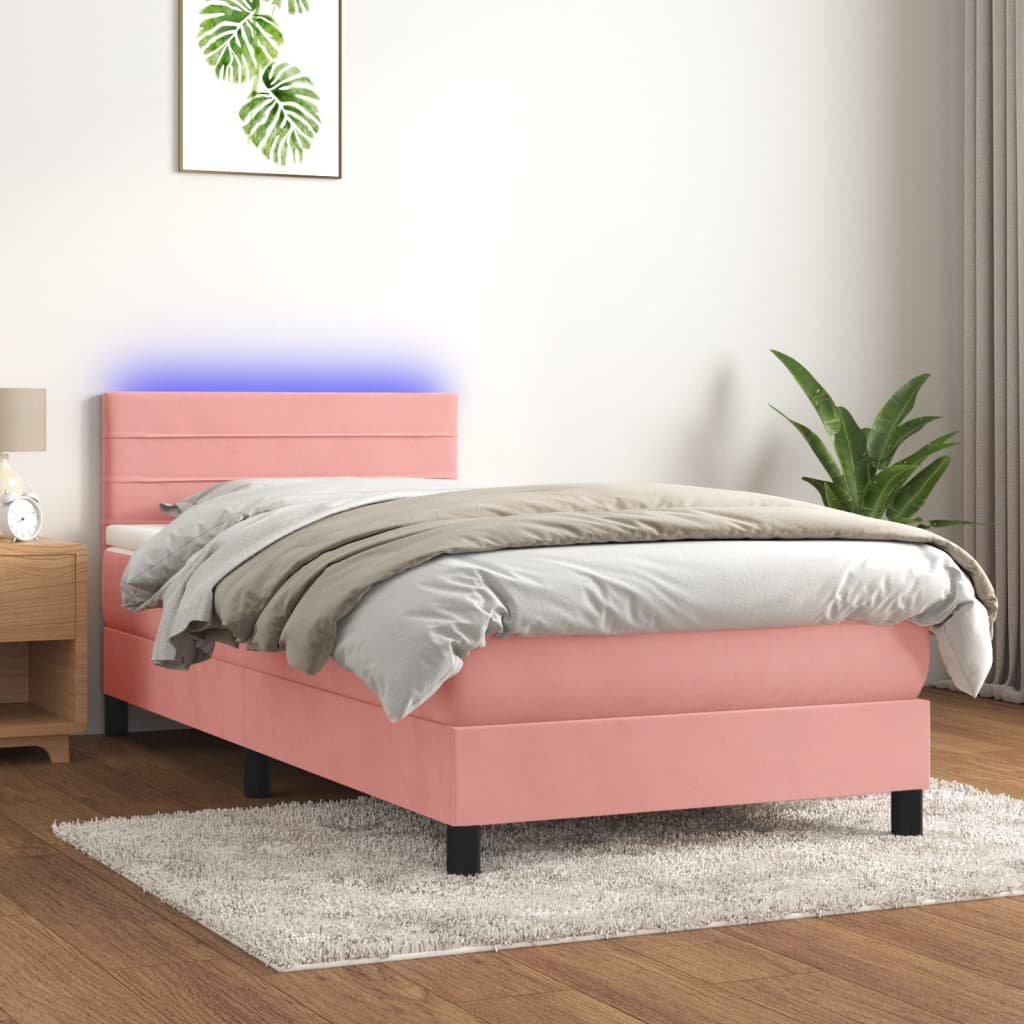 vidaXL Sommier à lattes de lit avec matelas et LED Rose 100×200 cm