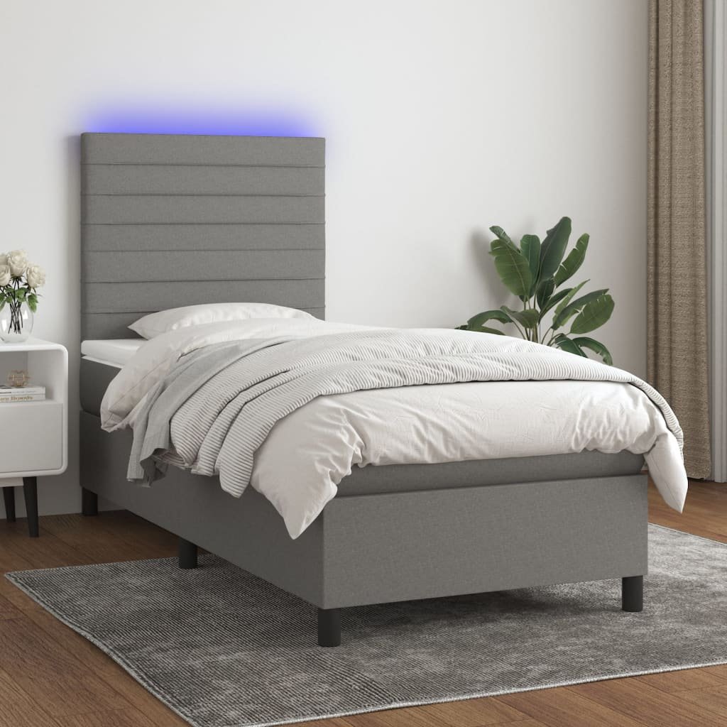 vidaXL Sommier à lattes de lit et matelas et LED Gris foncé 100×200 cm