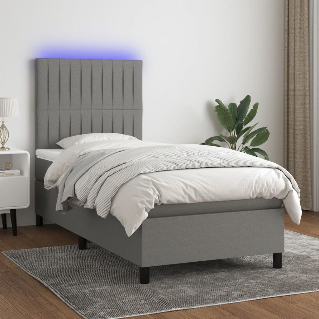 vidaXL Sommier à lattes de lit et matelas et LED Gris foncé 100×200 cm