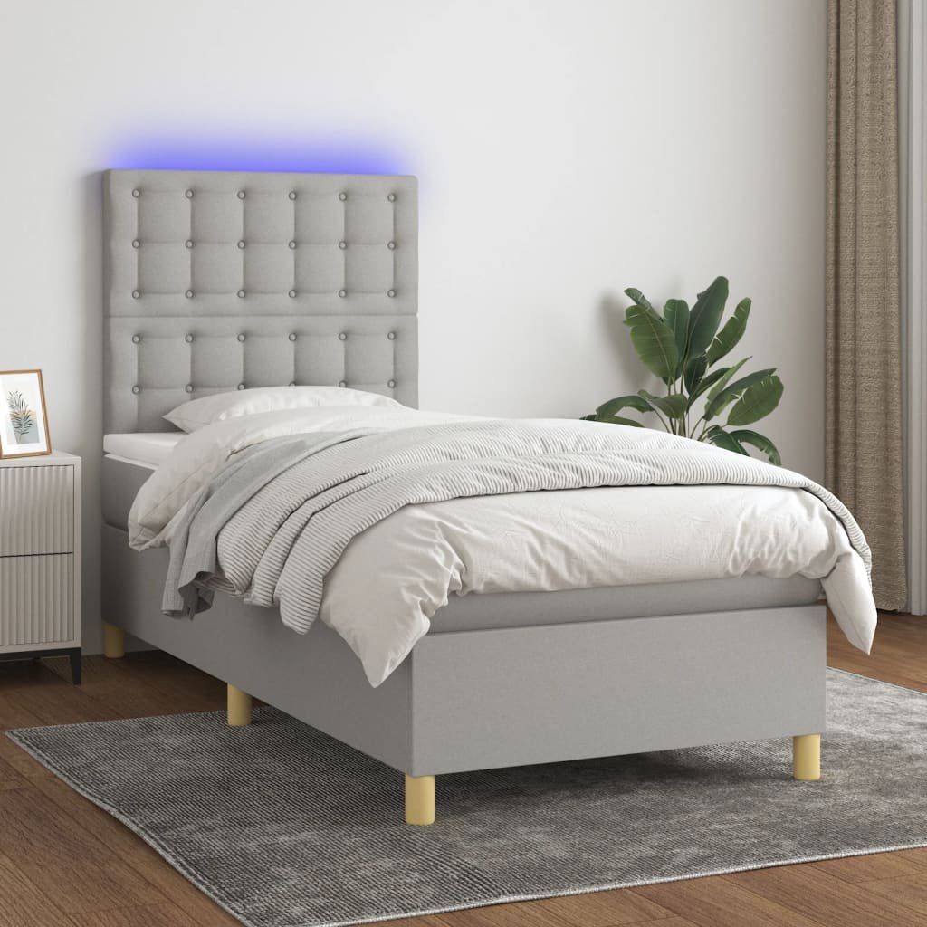 vidaXL Sommier à lattes de lit matelas et LED Gris clair 100×200 cm