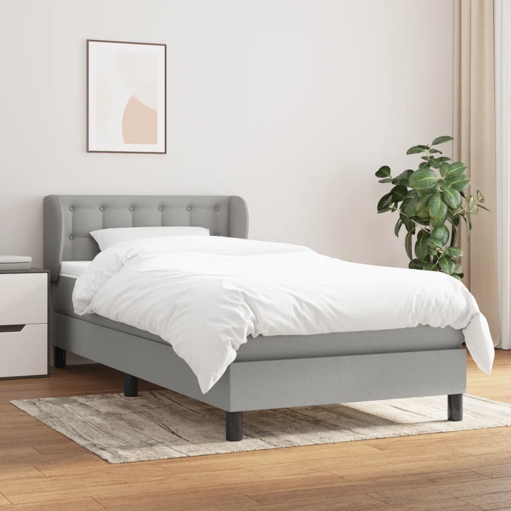 vidaXL Sommier à lattes de lit et matelas Gris clair 90×190 cm Tissu