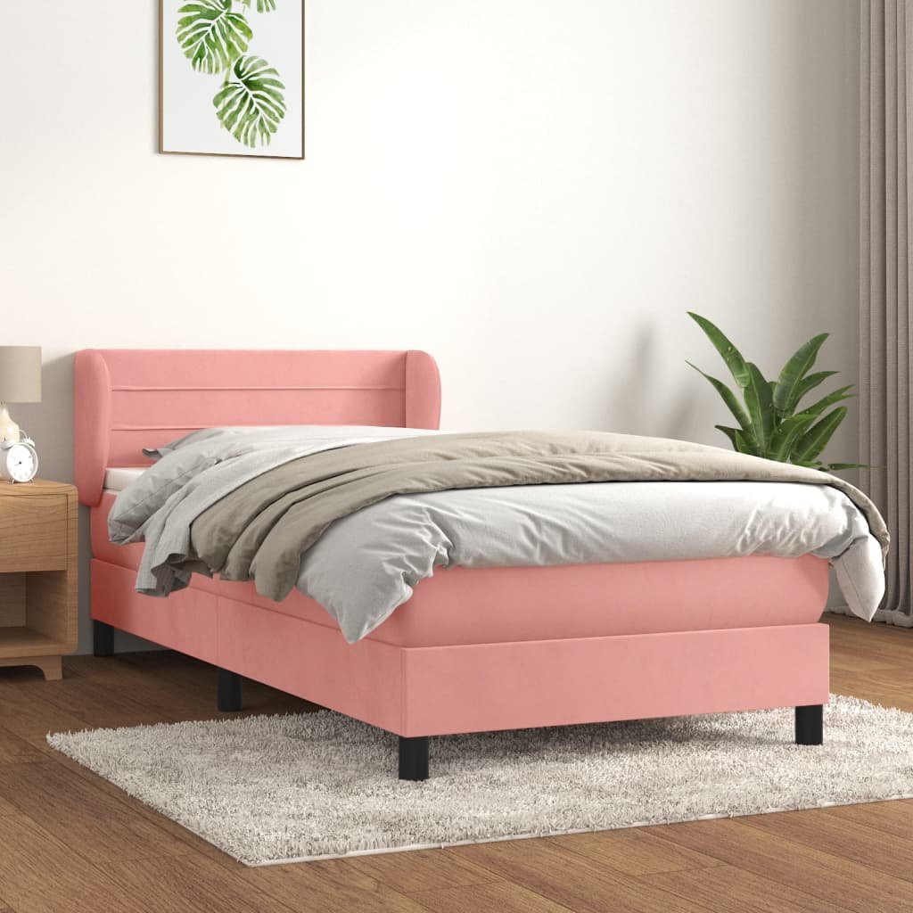 vidaXL Sommier à lattes de lit avec matelas Rose 100×200 cm Velours