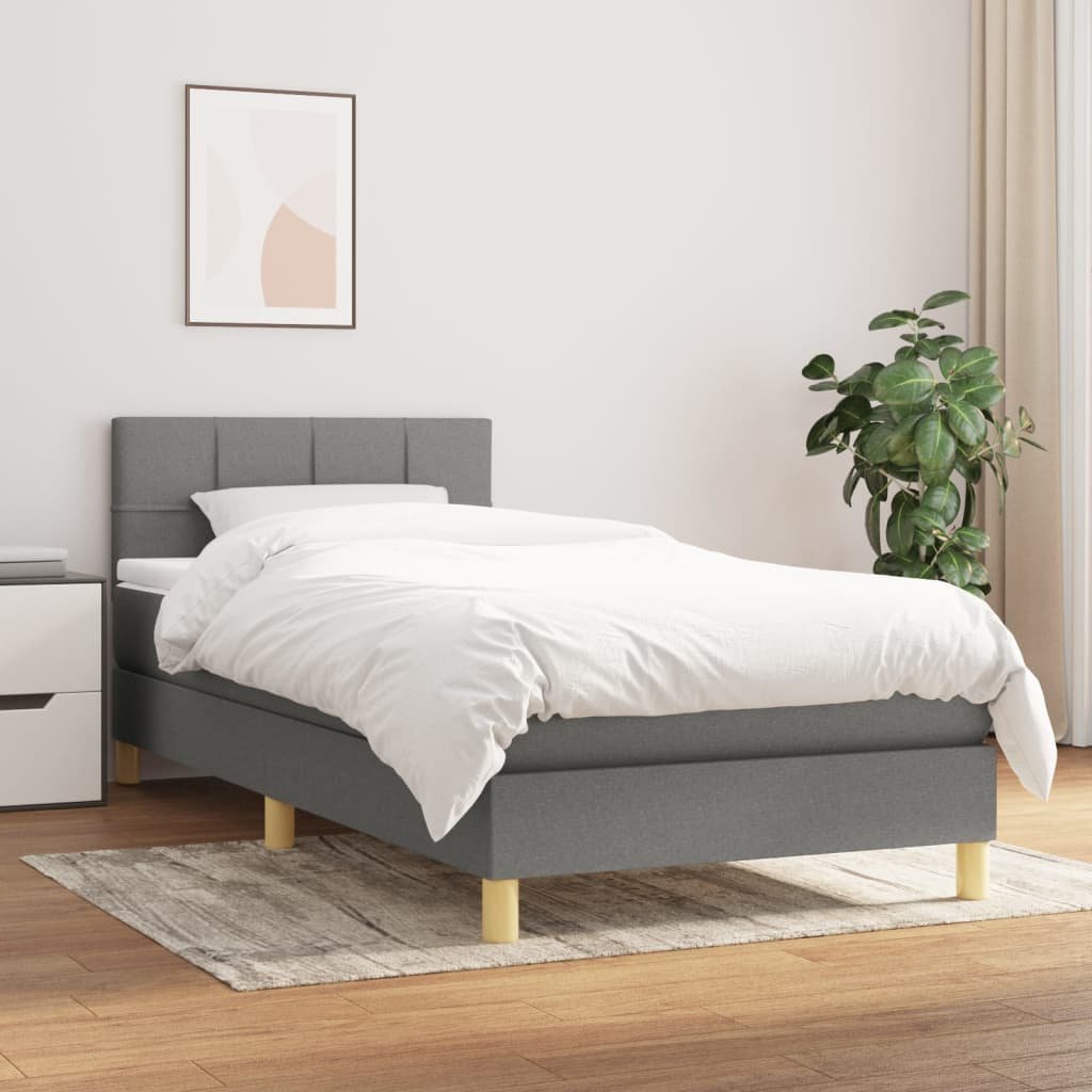 vidaXL Sommier à lattes de lit et matelas Gris foncé 90×190 cm Tissu