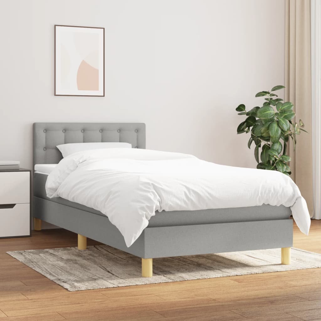 vidaXL Sommier à lattes de lit et matelas Gris clair 90×190 cm Tissu