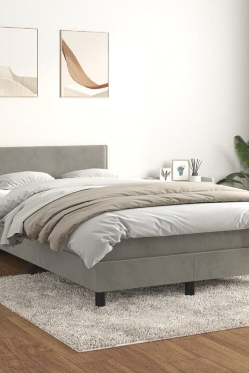 vidaXL Sommier à lattes de lit et matelas Gris clair 120x200cm Velours