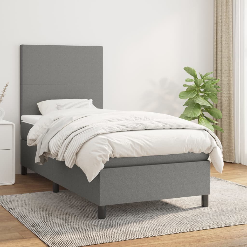 vidaXL Sommier à lattes de lit avec matelas Gris foncé 100x200cm Tissu