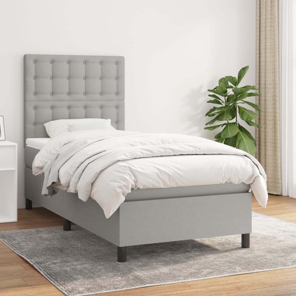 vidaXL Sommier à lattes de lit avec matelas Gris clair 100x200cm Tissu