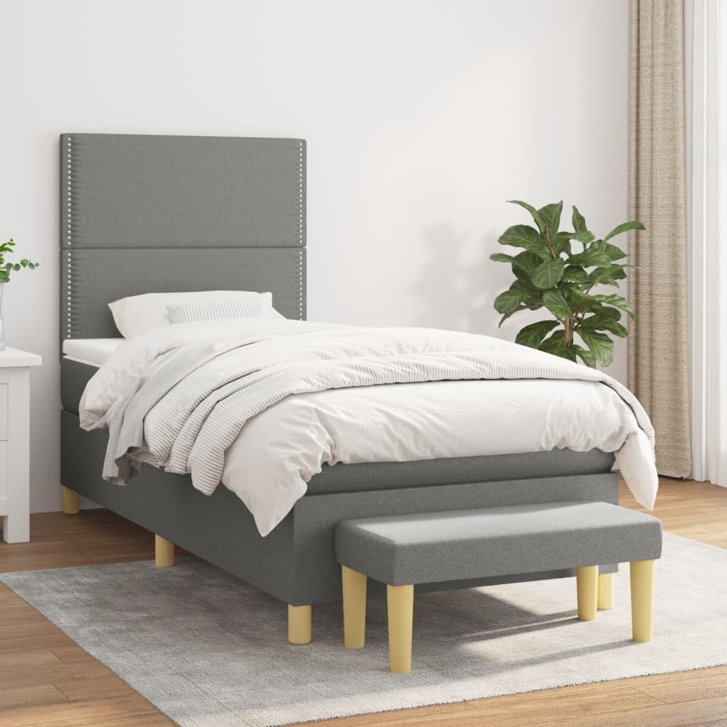 vidaXL Sommier à lattes de lit avec matelas Gris foncé 80×200 cm Tissu