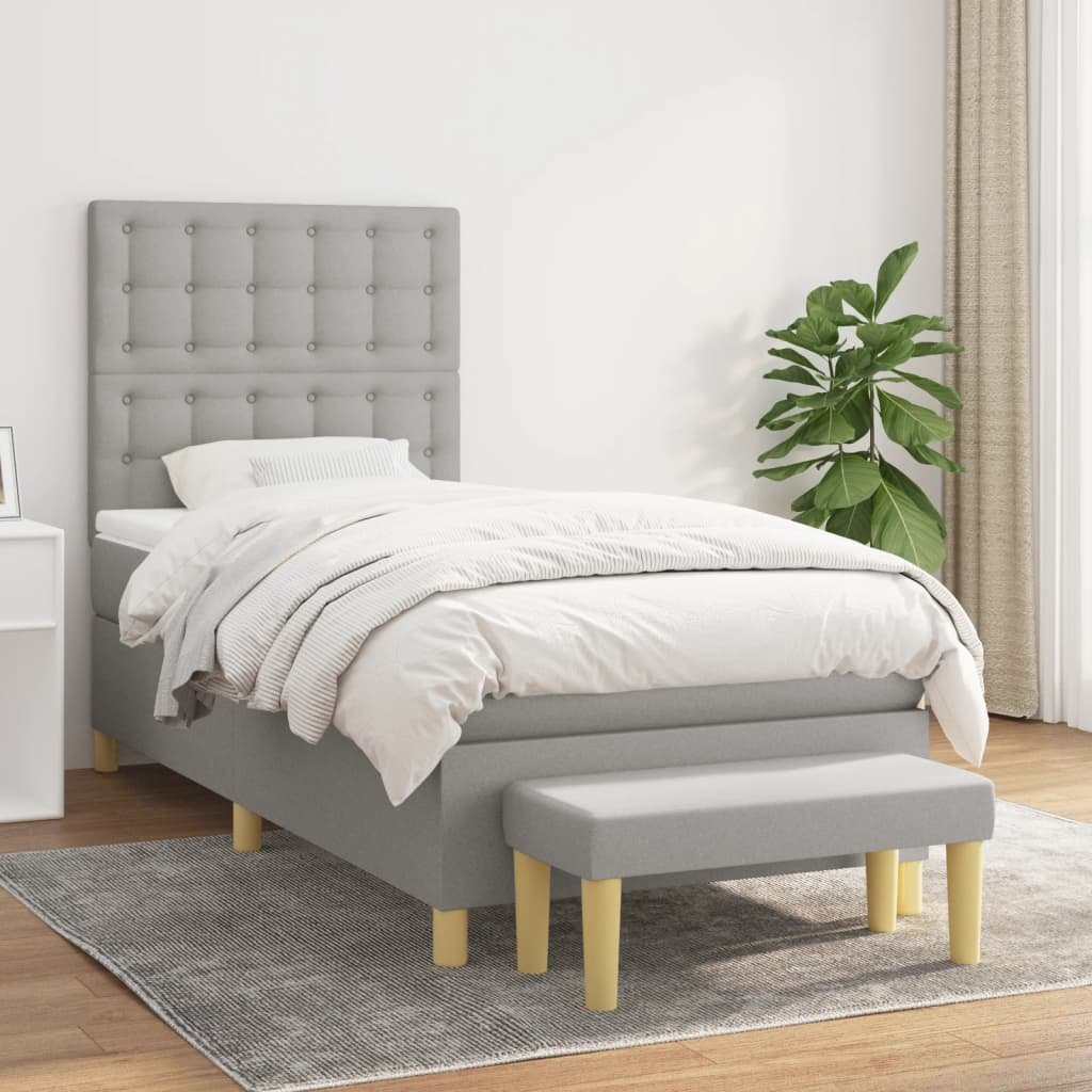 vidaXL Sommier à lattes de lit avec matelas Gris clair 100x200cm Tissu