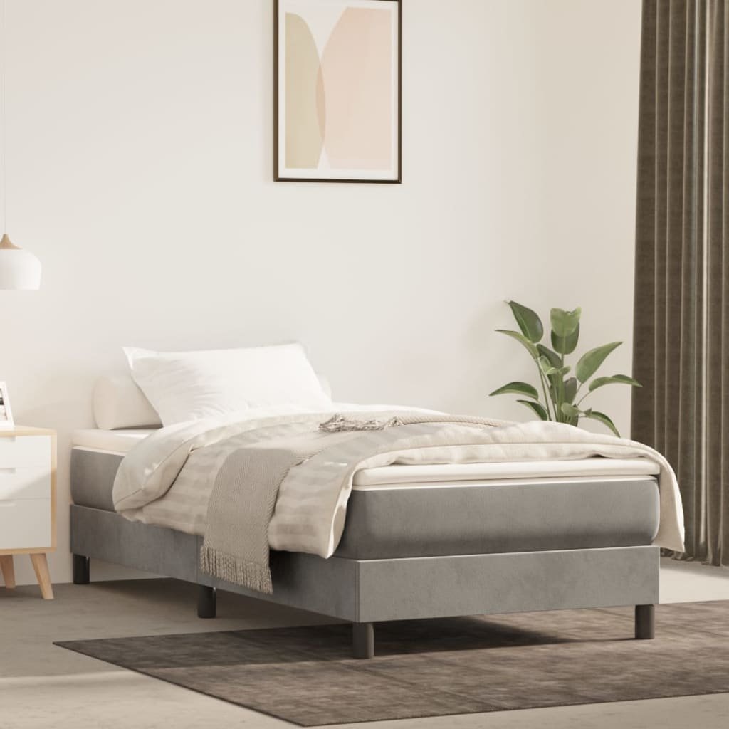 vidaXL Sommier à lattes de lit et matelas Gris clair 90×200 cm Velours