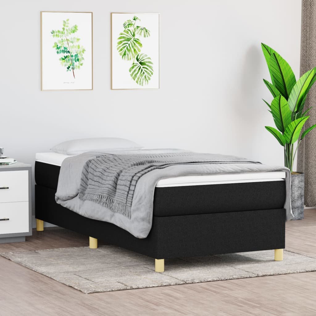 vidaXL Sommier à lattes de lit avec matelas Noir 90×200 cm Tissu