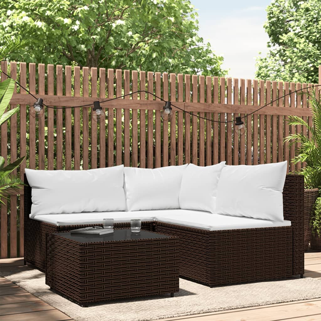 vidaXL Salon de jardin 4 pcs avec coussins Marron Résine tressée