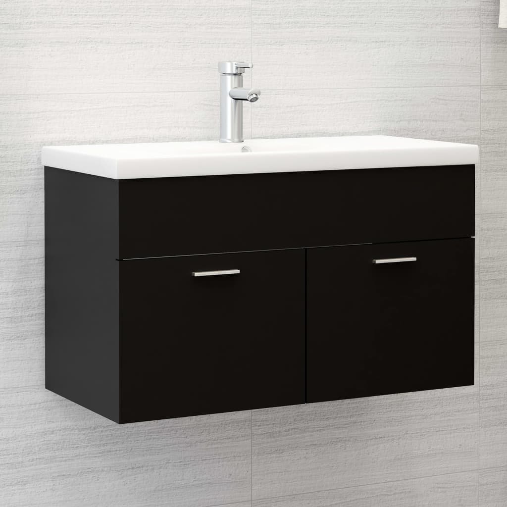 vidaXL Armoire d’évier avec lavabo intégré Noir Aggloméré