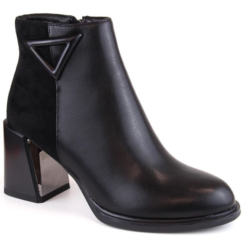 Insulated ankle boots with a decorative high heel D&A S.Barski Premium Collection W OLI238 black