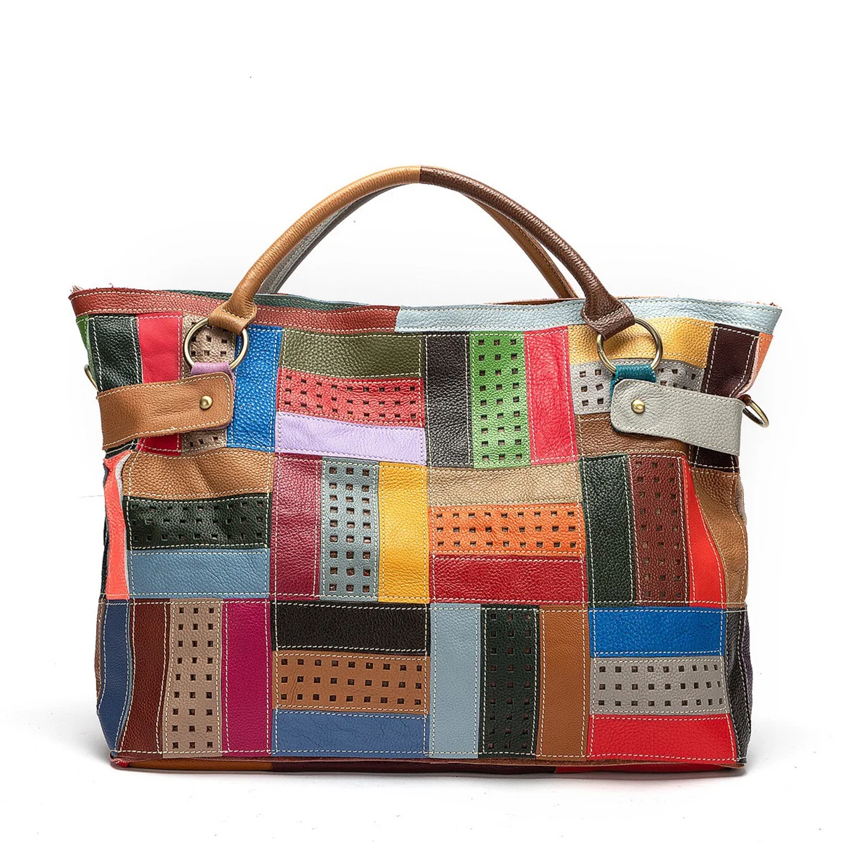 Leather geometric pattern handbag