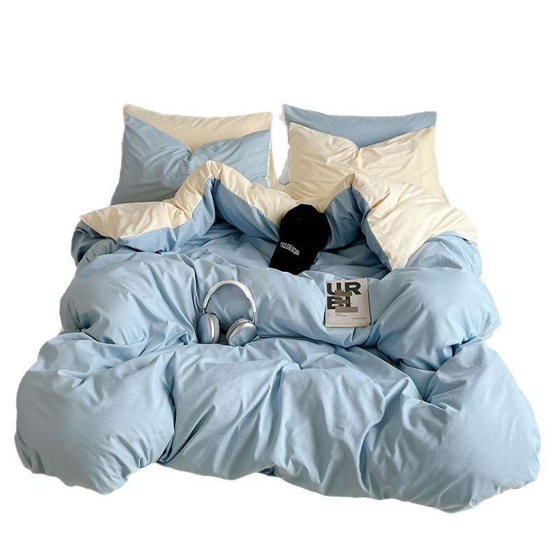 Washed Cotton Solid Color Double Spliced Four-Piece Bedding Set, obors.com Washed Cotton Solid Color Double Spliced Four-Piece Bedding Set - Image 5