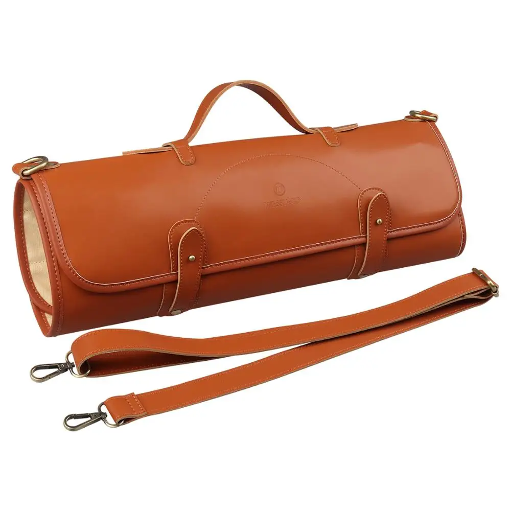 Kitchen Chef Knife Bag – Leather Knife Carrying Storage Case with 10 Pockets
