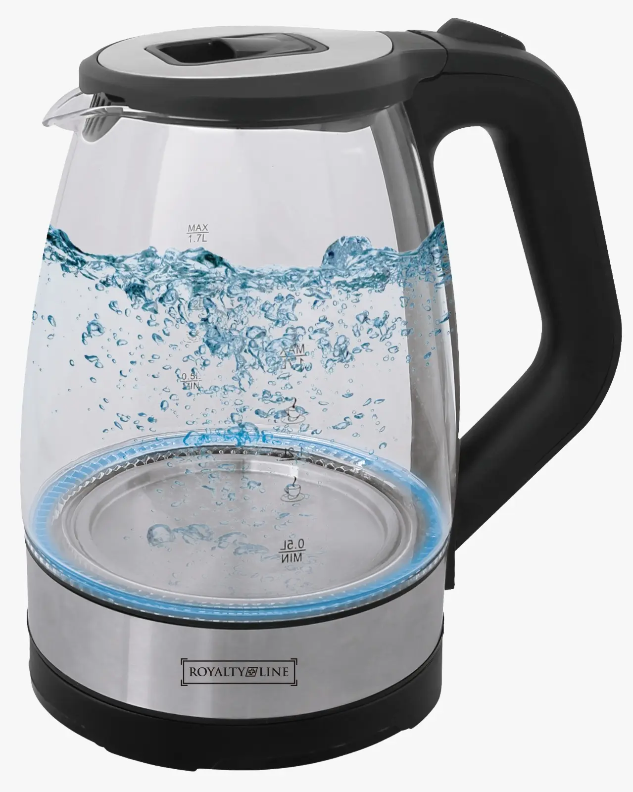 Royalty Line GWK-2200-8351BLU : Bouilloire en Verre 1,8 L Lumière Bleue – 2200W