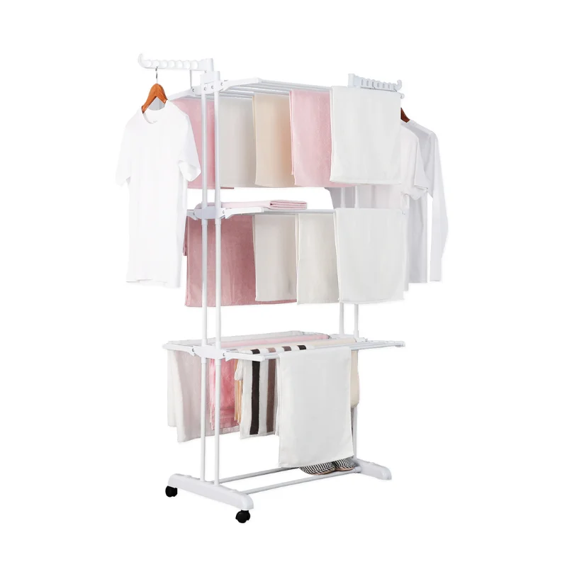 Herzberg HG-8034WHT: Moving Clothes Rack – White