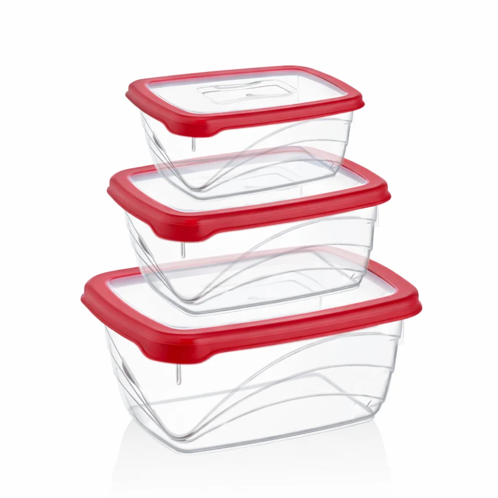 Herzberg HG-L772: 3 Pieces Extra BPA-Free Deep Bio Saver Food Storage Box Set (Red)