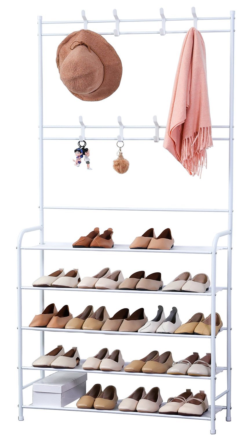 Herzberg HG-03398 : Porte-manteau d’entrée à 4 niveaux et organisateur de support de rangement pour couloir – 80 x 170 cm