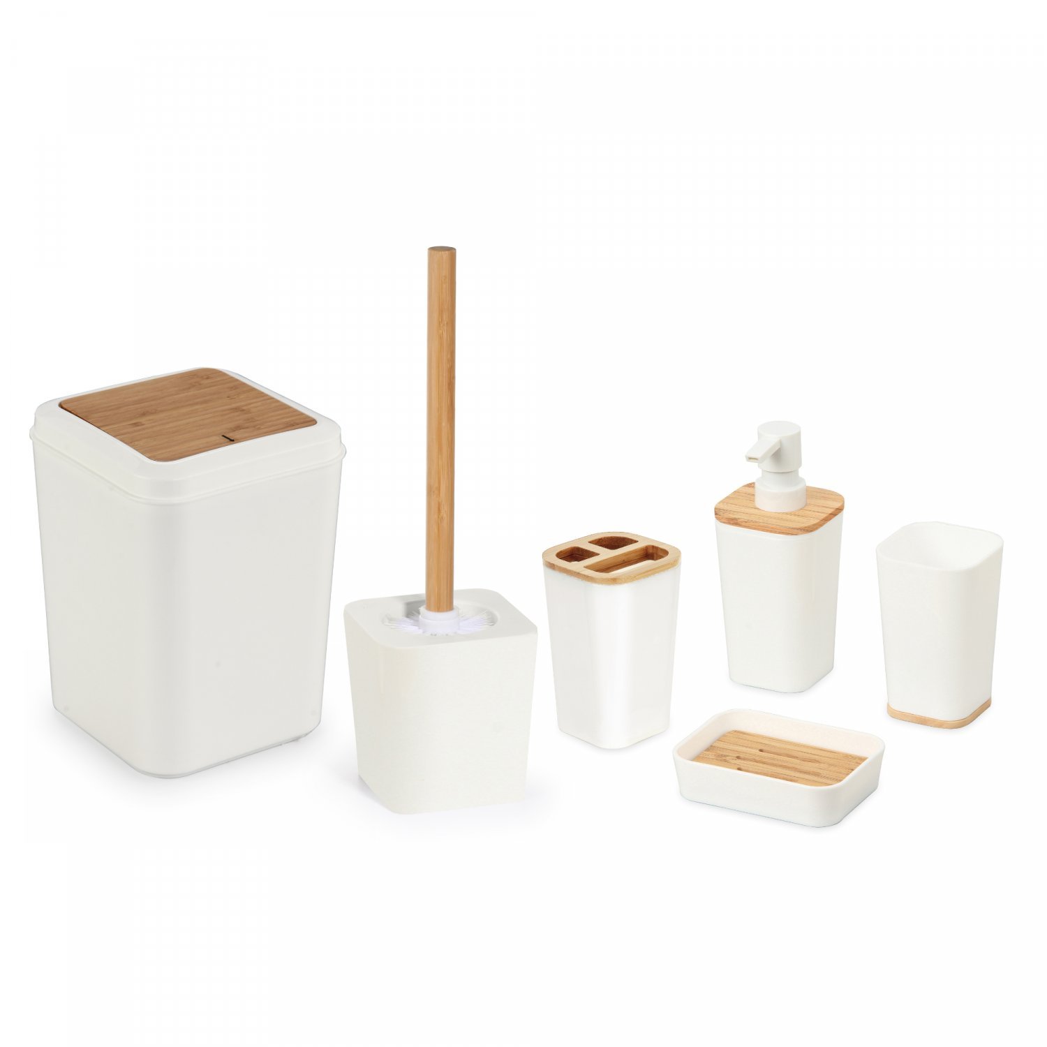 Herzberg HG-04463: 6 Pieces Bamboo Bathroom Set – Matte Cream