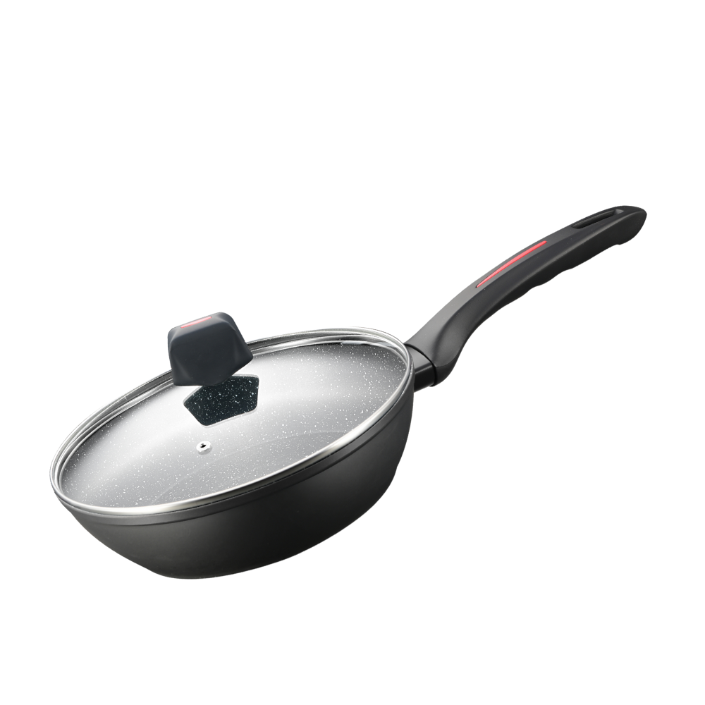 Royalty Line RL-FDN24: 24cm Marble Coated Deep Frying Pan with Lid – 2.2L