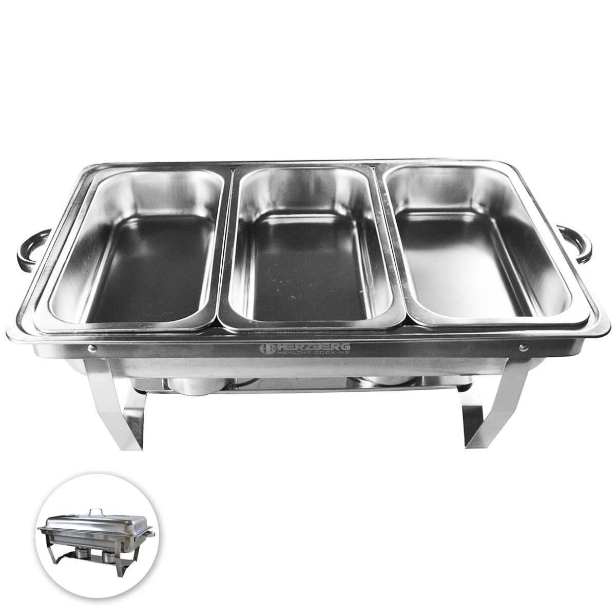 Herzberg HG-8022-3: Stainless Steel Chafing Dish – 3 Pieces 1/3rd Food Pan