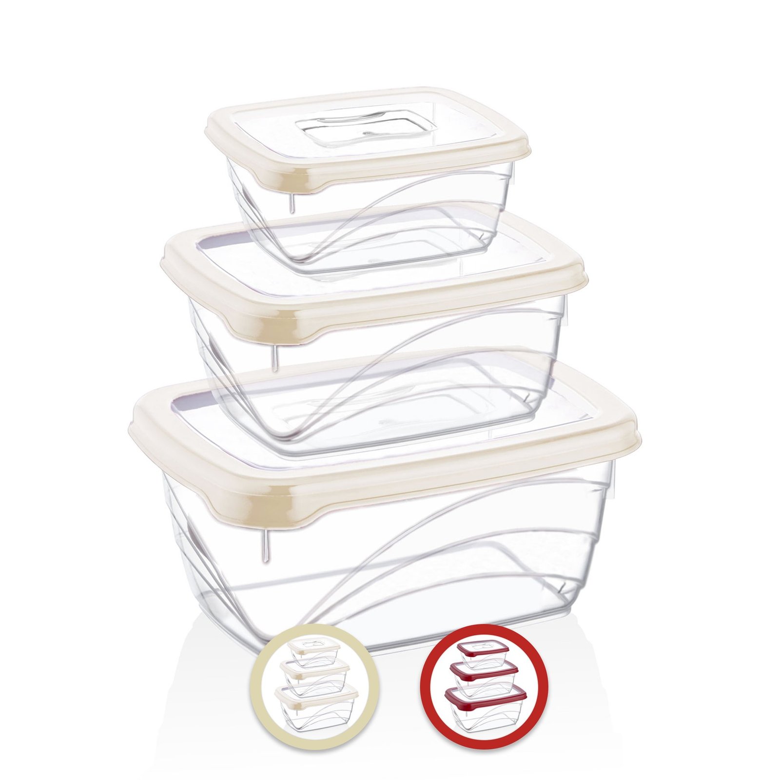 Herzberg HG-L771 : Ensemble de 3 boîtes de conservation des aliments Deep Bio Saver sans BPA supplémentaires (Ivory)