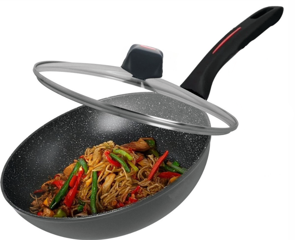 Royalty Line RL-FWN32: Marble Coated Induction Wok Pan with Lid – Ø32cm